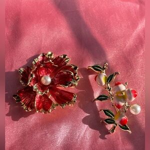 Genuine Freshwater Pearl Floral Brooch Set